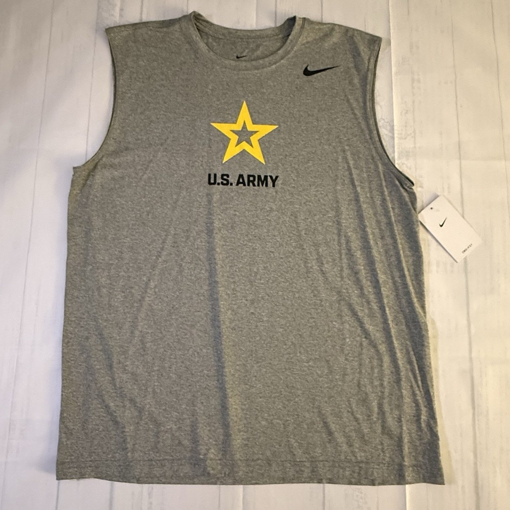 NWT US Army Nike Crew Neck Dri-Fit Sleeveless Tee Shirt Men's L  DK HEATHER GRAY